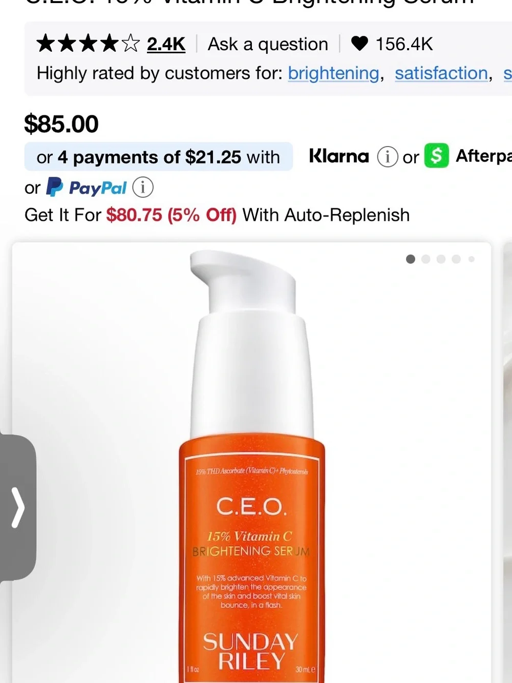 Sunday Riley C.E.O. 15% Vitamin C Brightening Serum -with large cosmetic bag!!